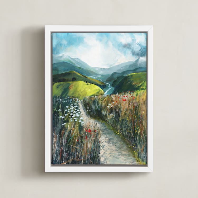 "Two Valleys II" - Art Print in Chartreuse Green by Luci Power - Framed Canvas