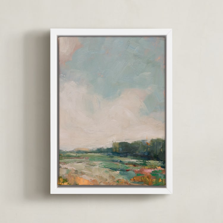 "Flower Meadow 2" - Art Print in Grass Green by Wendy Keller - Framed Canvas