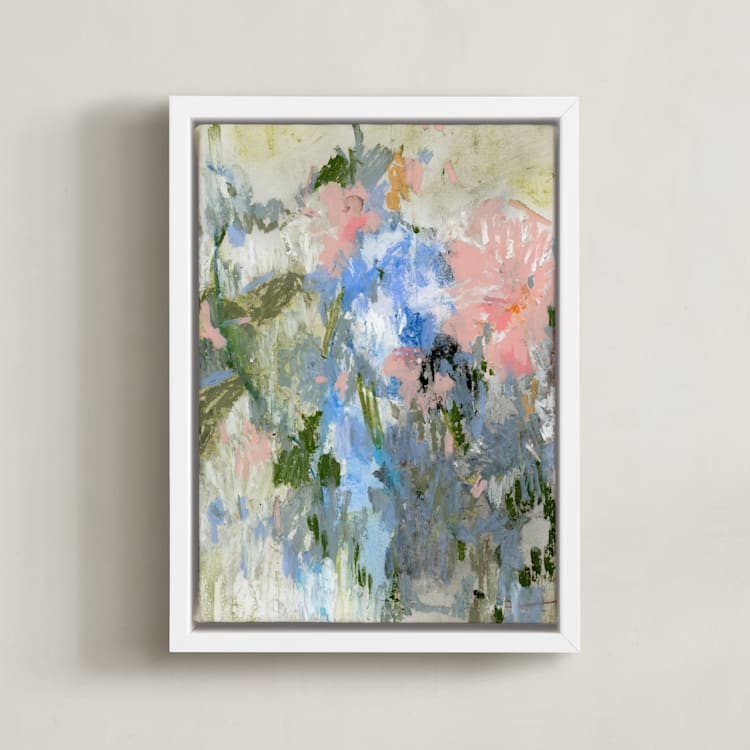"Pastel Garden 2" - Art Print in Slate Blue by Sonal Nathwani - Framed Canvas