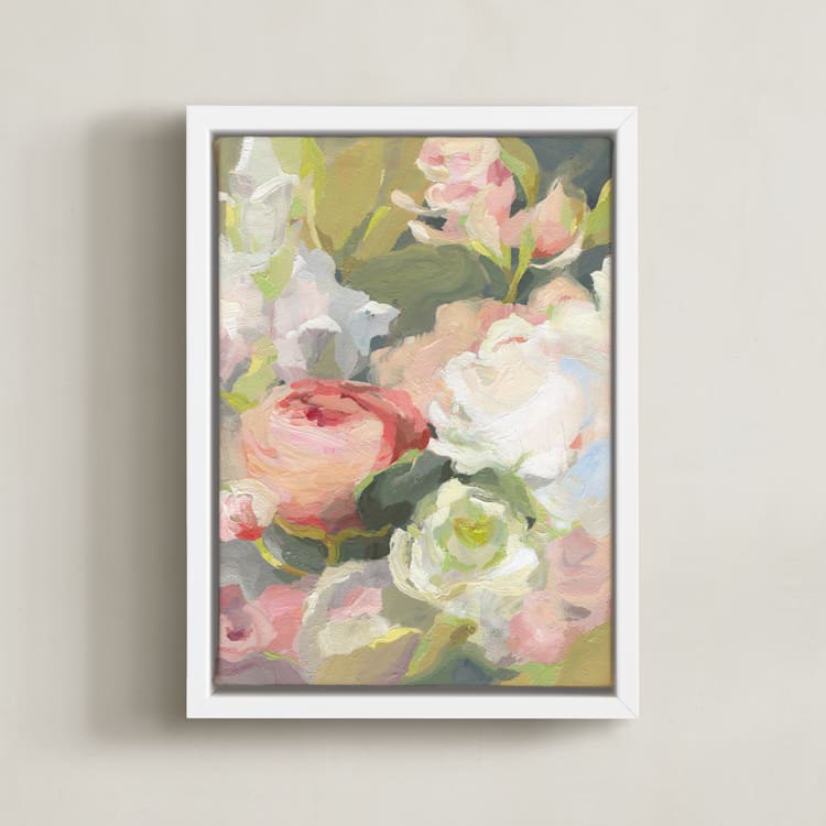 "A Nectar Affair" - Art Print in Pale Peach by Khara Ledonne - Framed Canvas