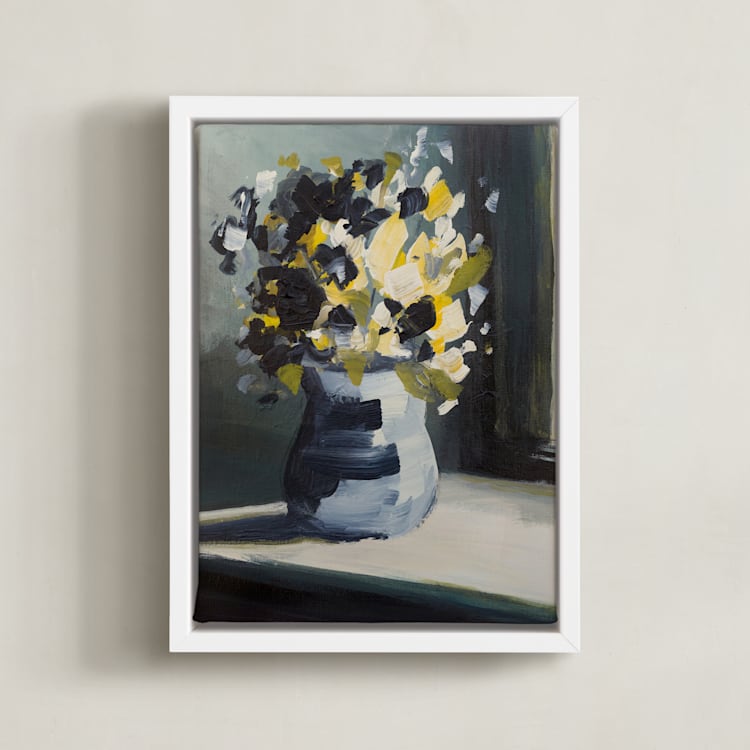 "A Floral Mood" - Art Print in Dandelion by Jen Florentine - Framed Canvas