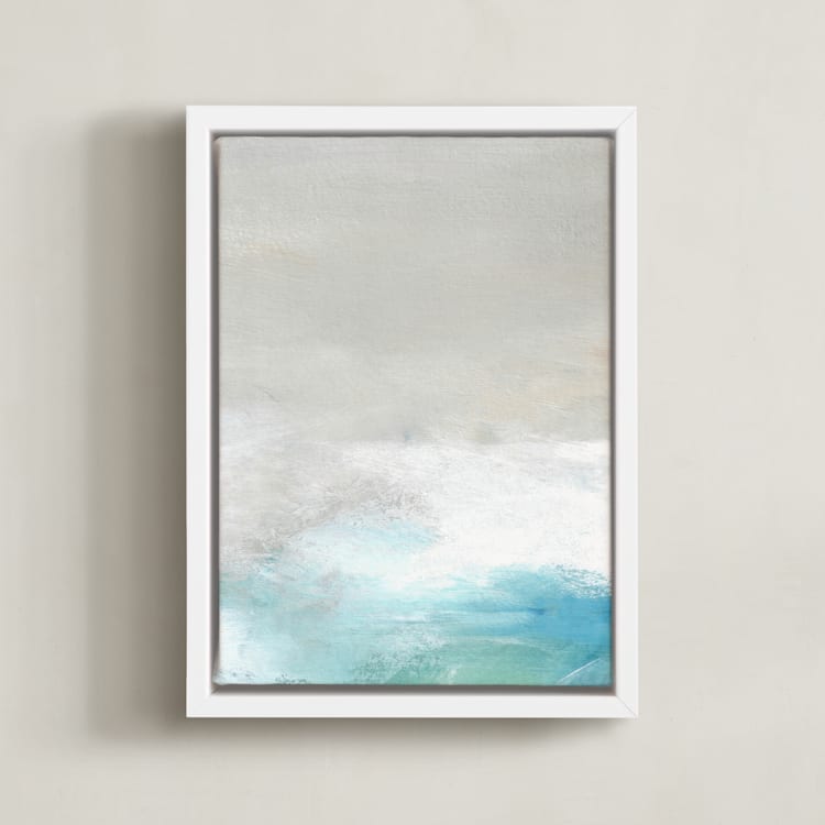 "Kissing The Shore II" - Art Print in Seafoam by Jenny Partrite - Framed Canvas