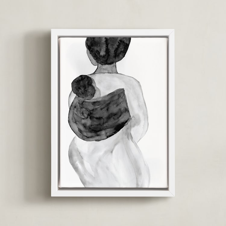 "Mother Guardian" - Art Print in Charcoal by Akweley Creative - Framed Canvas