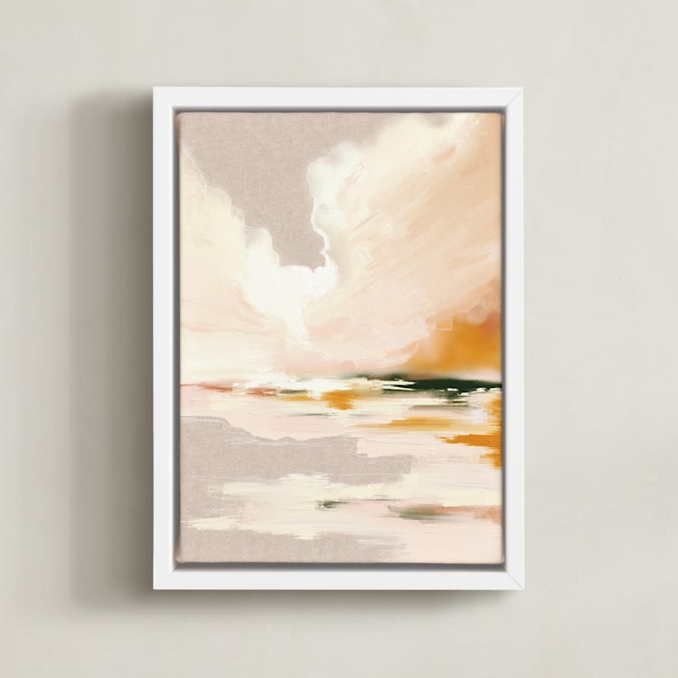 "Lulu's Landing" - Art Print in Pale Peach by Katy Abraham - Framed Canvas