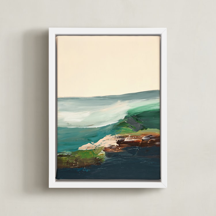 "Monterey Bay Coast" - Art Print in Dark Navy Blue by Caryn Owen - Framed Canvas