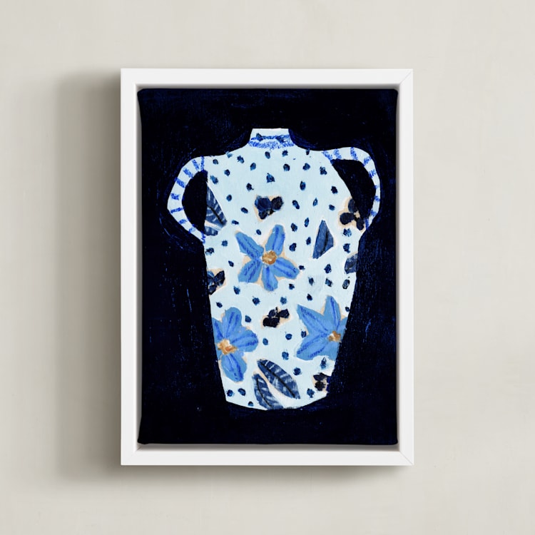 "Delft Blue" - Art Print in Powder Blue by Lottie Aldarwish - Framed Canvas