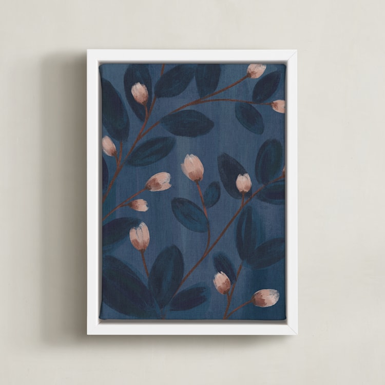 "Moody Florals I" - Art Print in Pale Pink by Angel Walker - Framed Canvas