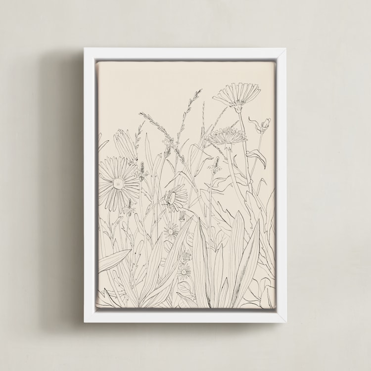 "Field of wild flowers II" - Art Print in Sand by Catilustre - Framed Canvas