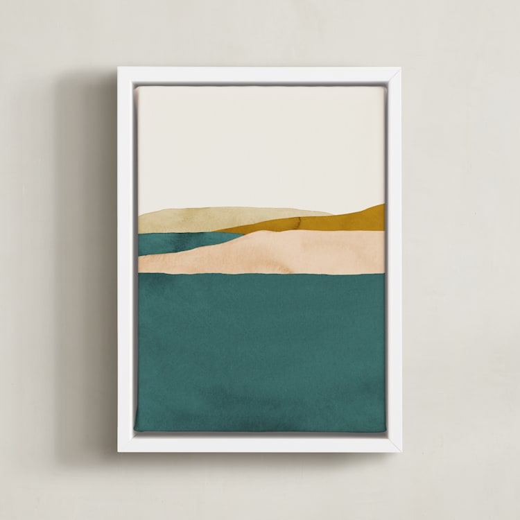 "Lakeside View II" - Art Print in Blue-Green by Little Valley Studio - Framed Canvas