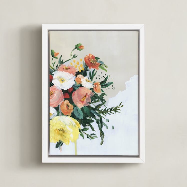 "Peach and Yellow Peony" - Art Print in Peony Peach by Kirsta Benedetti - Framed Canvas