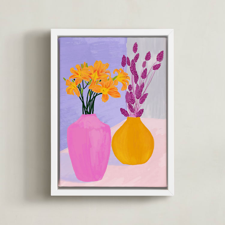 "Color Still" - Art Print in Orange, Purple, Pink by Marta Crea - Framed Canvas