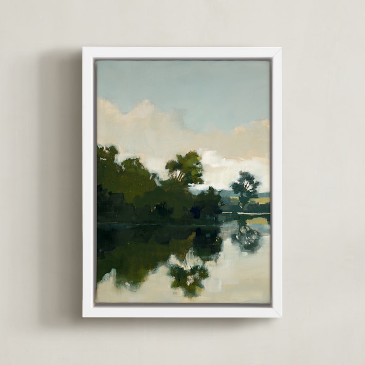 "Tranquil Waters I" - Art Print in Lake by Stephanie Goos Johnson - Framed Canvas