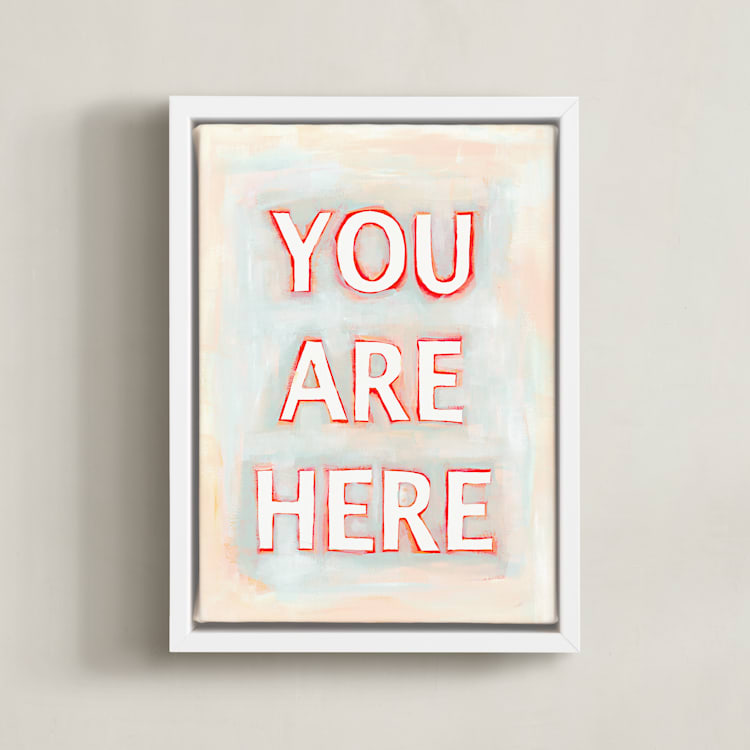 "You are Here" - Art Print in Coral by Karyn Denten - Framed Canvas