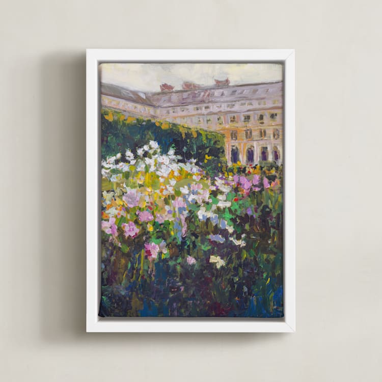 "in the garden of the Palais Royale" - Art Print in Garden Green by Jacquelyn Sloane Siklos - Framed Canvas