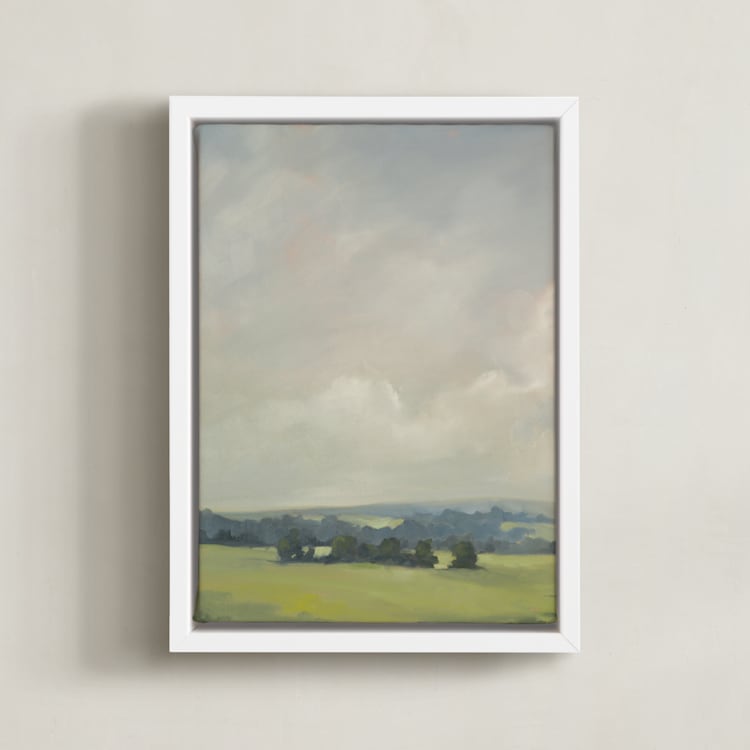 "Rosy Tomorrow I" - Art Print in Grey Blue by Stephanie Goos Johnson - Framed Canvas