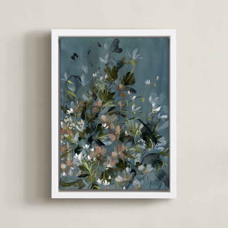 "Hydrangeas at Dusk" - Art Print in Ocean by Kelly Ventura - Framed Canvas