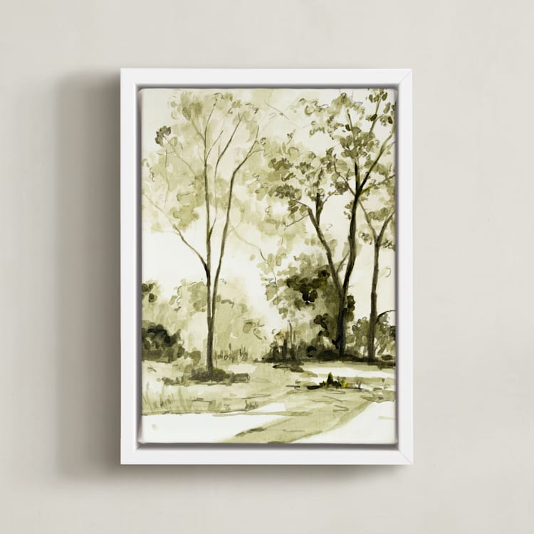 "Sun Kissed Meadow 1" - Art Print in Olive Green by Arohika Verma - Framed Canvas