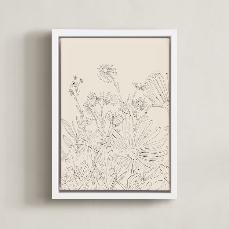 "Field of wild flowers I" - Art Print in Sand by Catilustre - Framed Canvas