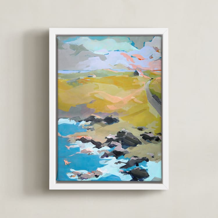 "Out To Sea" - Art Print in Deep Aqua by Jess Franks - Framed Canvas