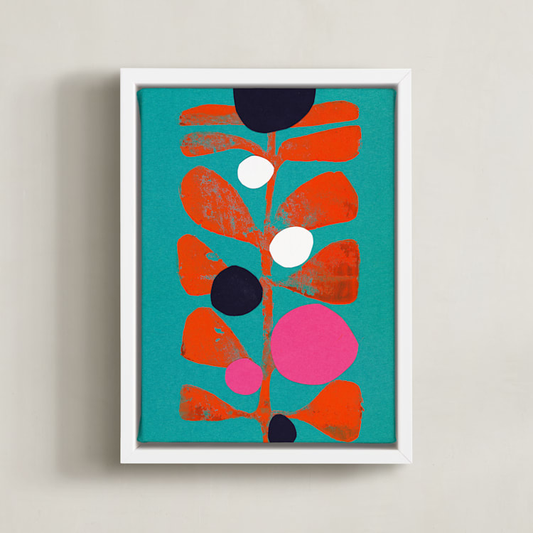 "Modern Fruit" - Art Print in Teal by Deborah Velasquez - Framed Canvas