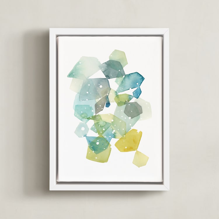"Hexagon with Dots in Blue" - Art Print in Turquoise by Yao Cheng Design - Framed Canvas