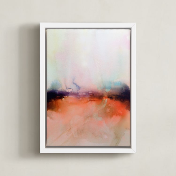 "Abstract Lands Series : Fields 4" - Art Print in Fire Red by Marta Spendowska - Framed Canvas
