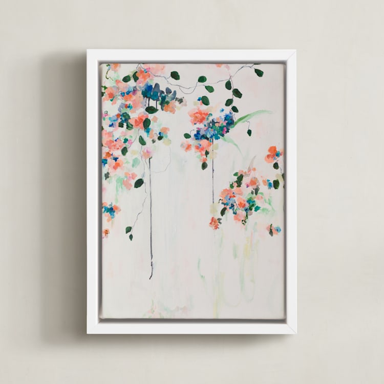 "Cascade" - Art Print in Coral by Sonal Nathwani - Framed Canvas