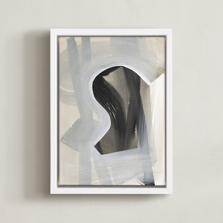 "Atmosphere" - Art Print in khaki and Off White by Angela Simeone - Framed Canvas
