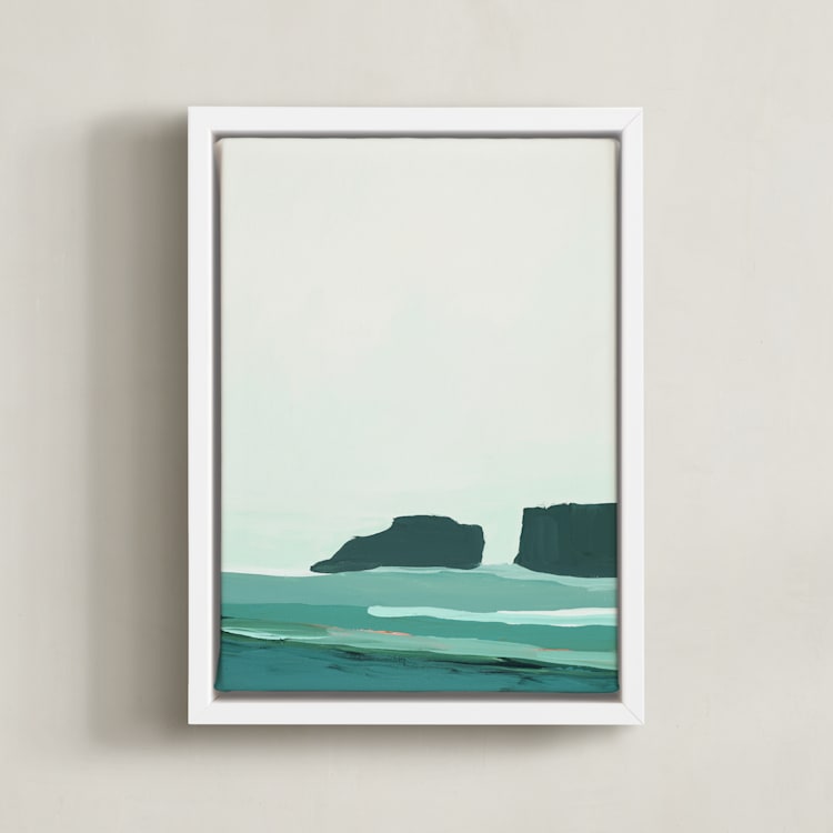 "Abstract Pacific Seascape Diptych 1" - Art Print in Greenish Turquoise by Caryn Owen - Framed Canvas