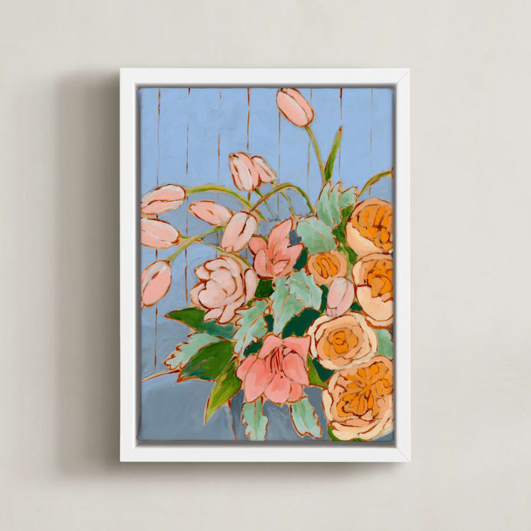 "From a Table in Carolina" - Art Print in Light Blue by Jennifer Allevato - Framed Canvas