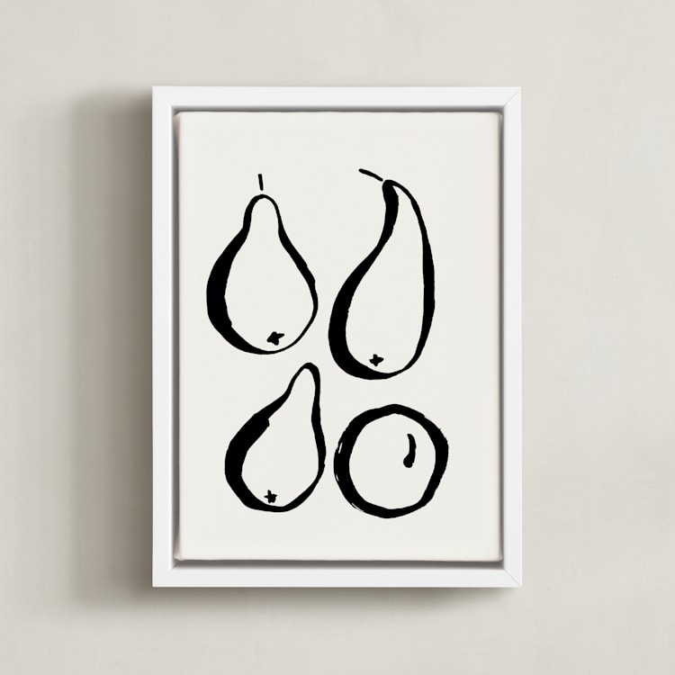 "Still-life with four pears" - Art Print in Black and Off-white by Sonya Percival - Framed Canvas