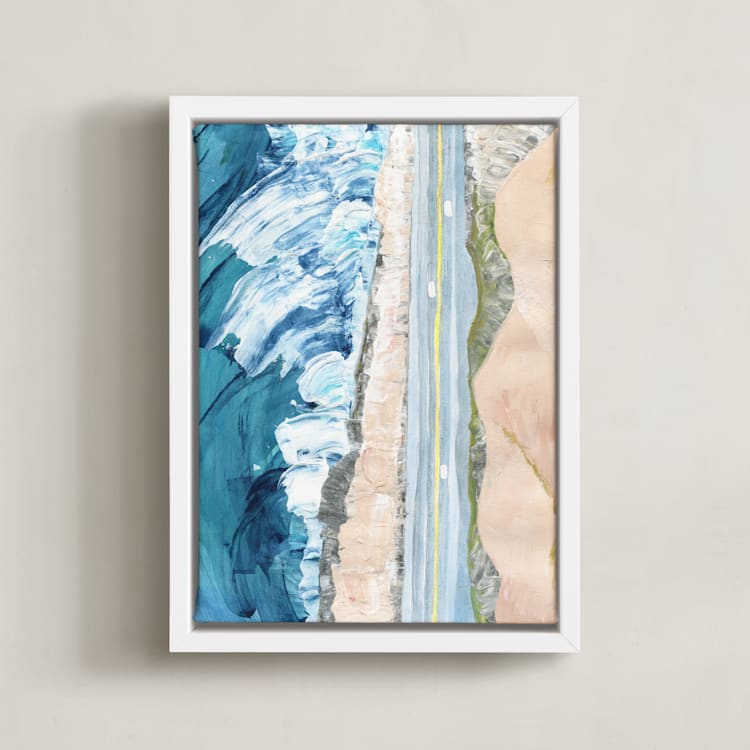 "Pacific Coast Highway" - Art Print in Pacific Teal by Denise Wong - Framed Canvas