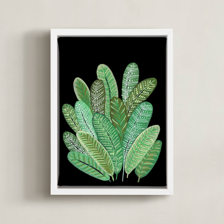 "Banana Leaf Bouquet II" - Art Print in Tropical Green by Madeline Trait - Framed Canvas