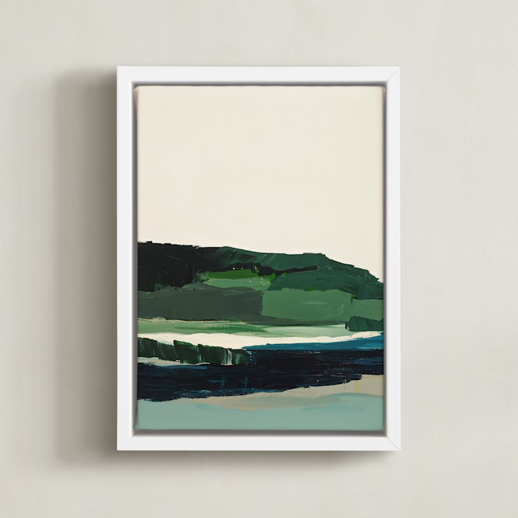 "Spring Seascape Diptych I" - Art Print in Deep Green by Caryn Owen - Framed Canvas