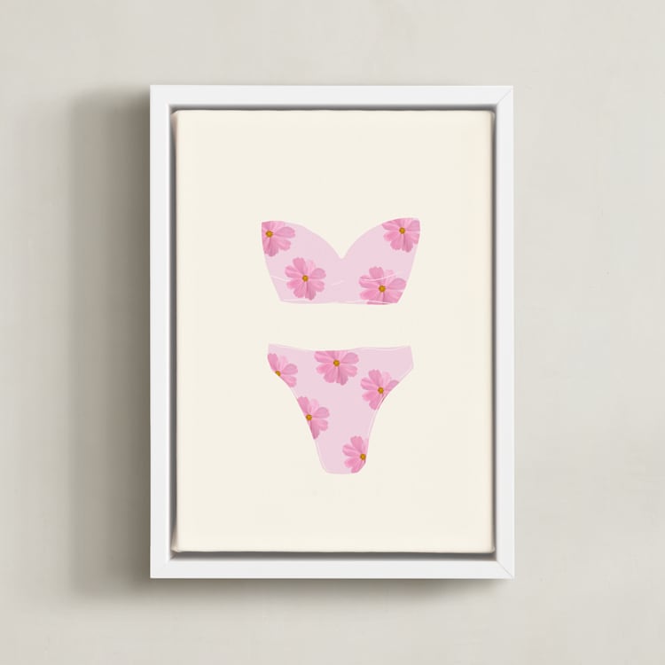 "Beach Day 1" - Art Print in Cotton Candy Pink by Johanne Dziemian - Framed Canvas
