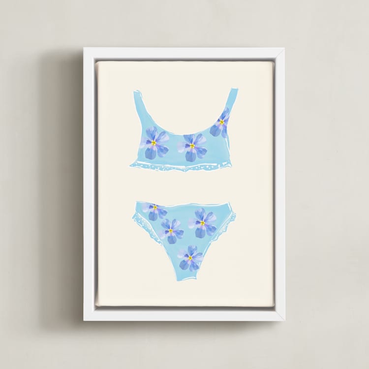 "Beach Day 2" - Art Print in Tender Blue by Johanne Dziemian - Framed Canvas