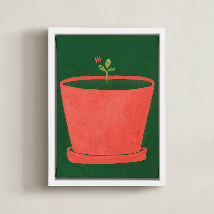 "Tiny Sprout" - Art Print in Tomato Red by Sabrina Excene - Framed Canvas