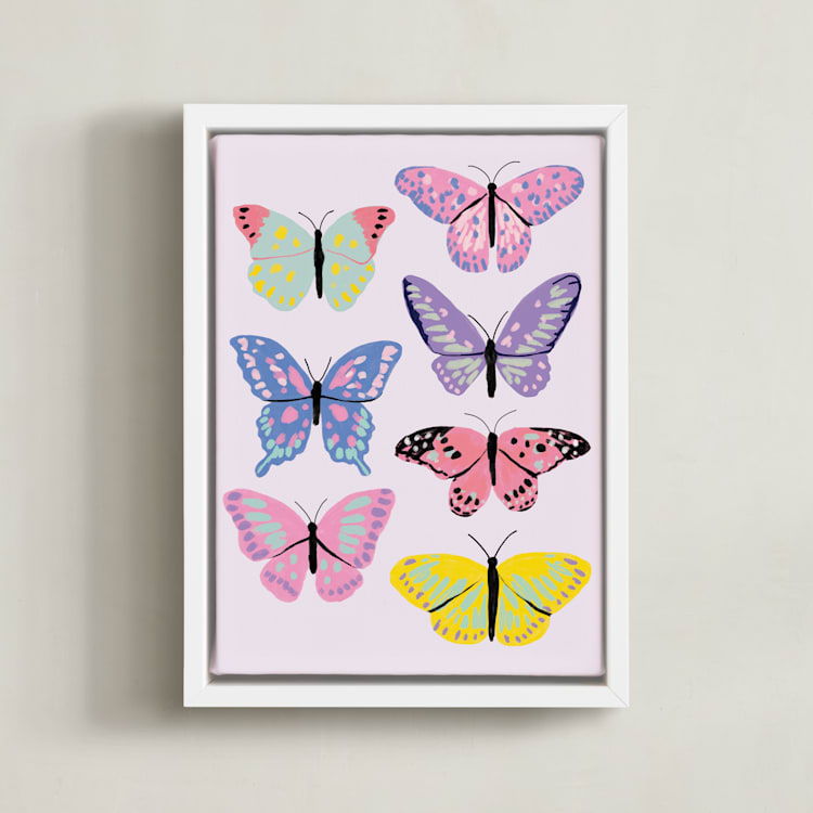 "Vibrant Butterflies" - Art Print in Blush by Cass Loh - Framed Canvas