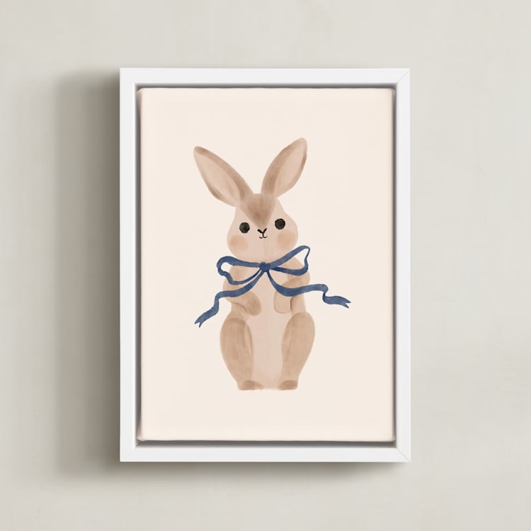 "Hare with Bow" - Art Print in Royal Blue by Vivian Yiwing - Framed Canvas
