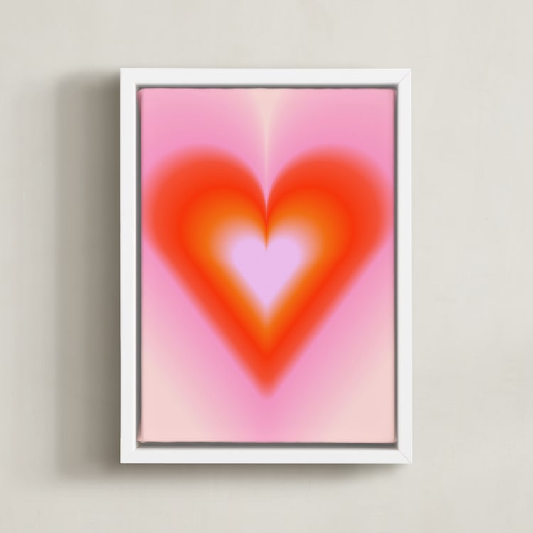 "Radiate Love" - Art Print in Bright red, peach, blush, light pink, vibrant orange, bright pink by Molly Mortensen - Framed Canvas