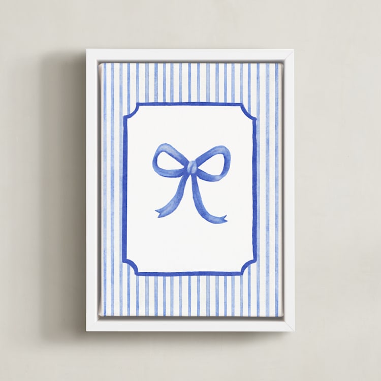 "Coquette Blue Bow" - Art Print in Blue by Vivi Furlong - Framed Canvas