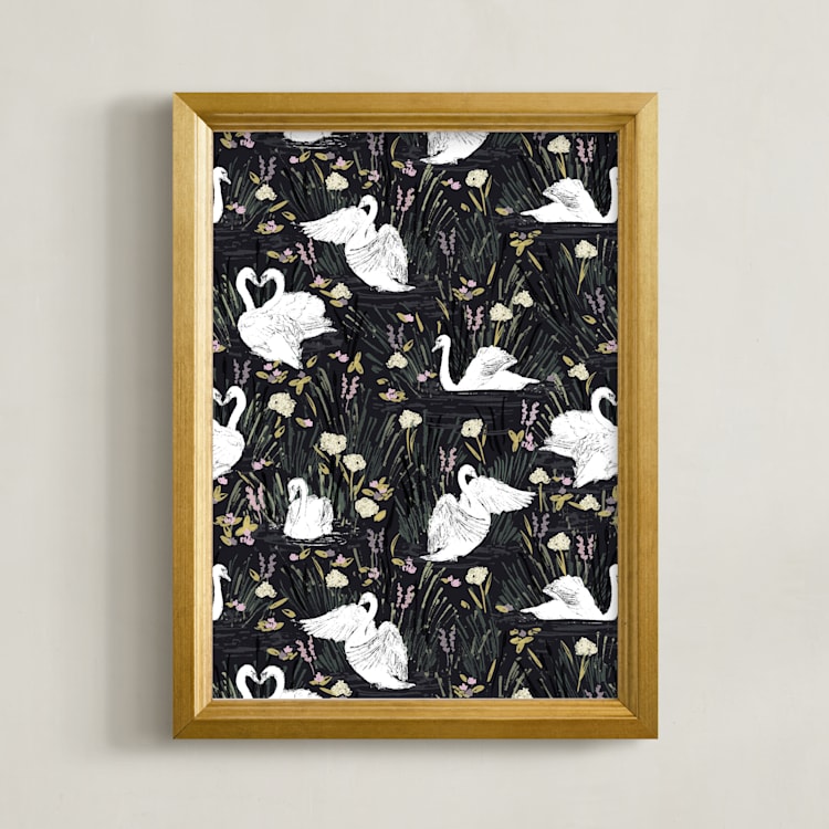 "Swan lake" - Art Print in Spring by Shiny Penny Studio - Framed