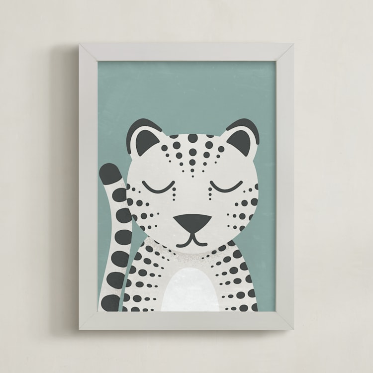 "Snow Leopard" - Art Print in Duck Egg by 2birdstone - Framed