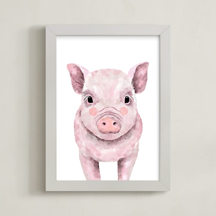 "Baby Animal Pig" - Art Print in Rosy Blush by Cass Loh - Framed