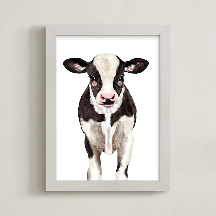 "Baby Animal Ox" - Art Print in Dark Chocolate by Cass Loh - Framed
