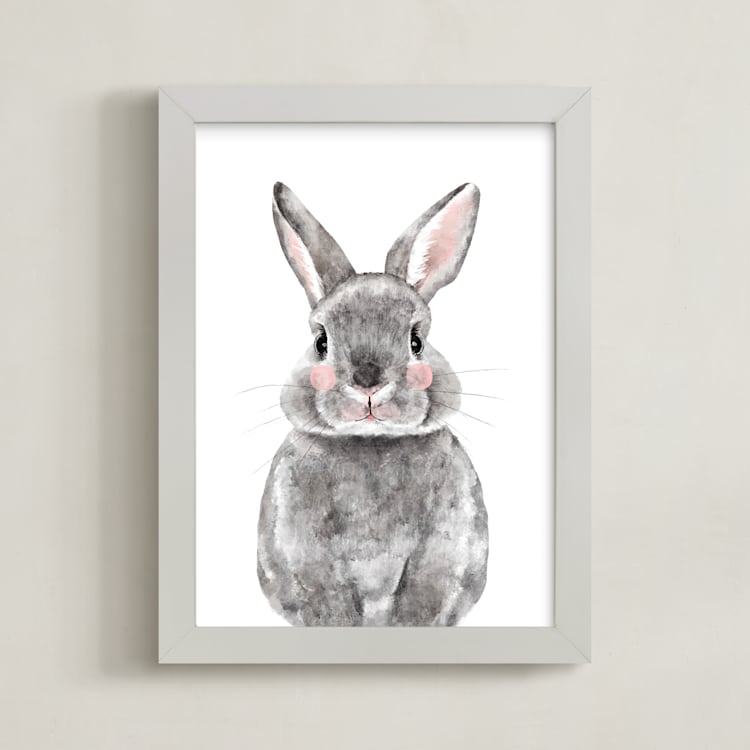 "Baby Animal Rabbit" - Art Print in Pebble by Cass Loh - Framed