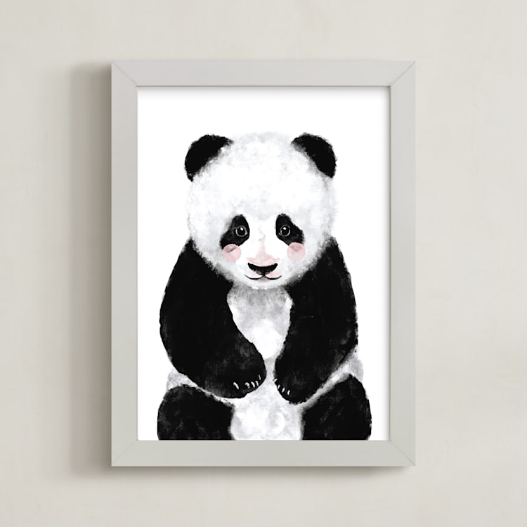 "Baby Panda" - Art Print in midnight by Cass Loh - Framed