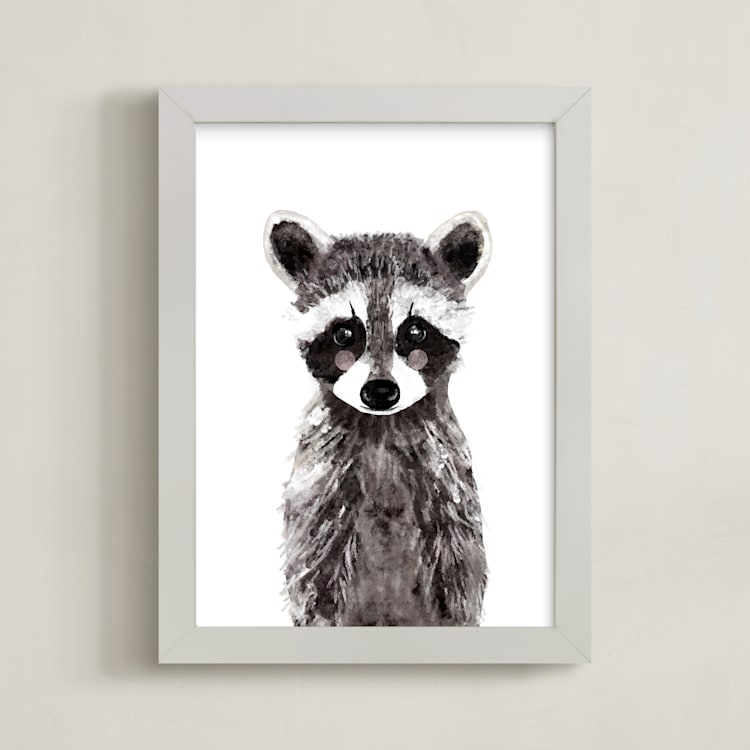 "Baby Raccoon" - Art Print in umber by Cass Loh - Framed