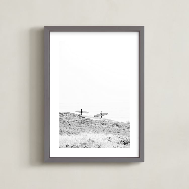 "Little Surfers" - Art Print in Black and White by LindseyErin - Framed