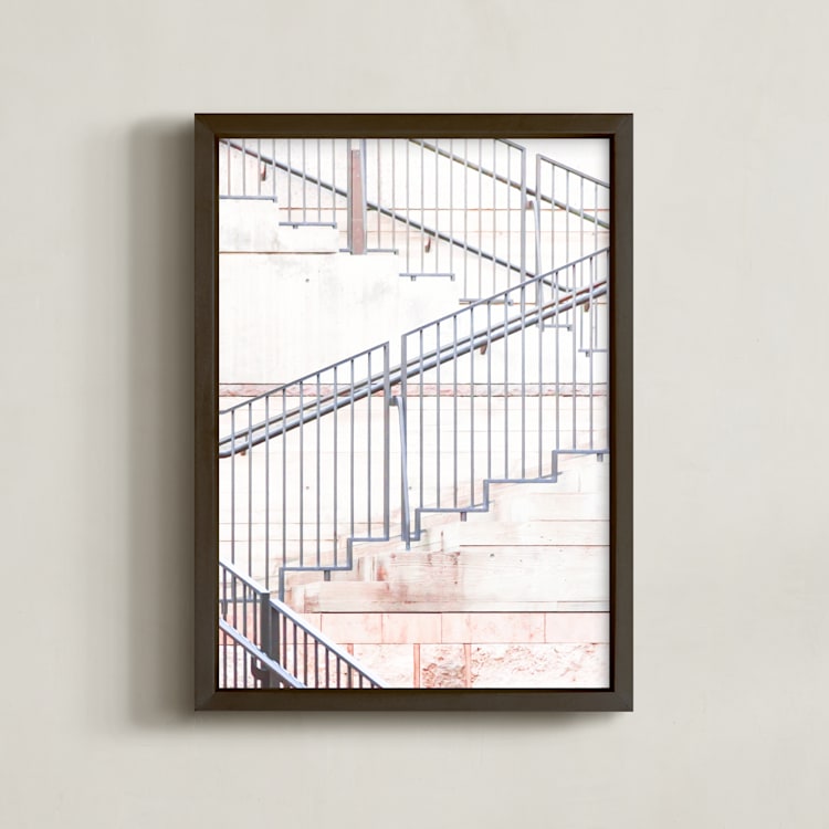 "Stairs of the Getty 1" - Art Print in warm neutral coral by Lisa Sundin - Framed